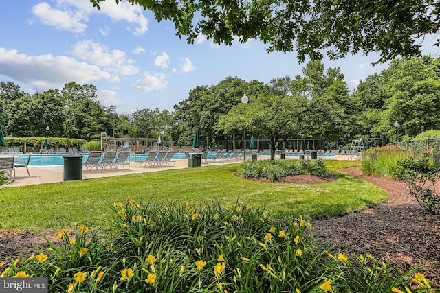 7810 Hanover Pkwy Unit 336, Greenbelt, MD 20770 - view of property's community featuring a swimming pool and view of scattered trees