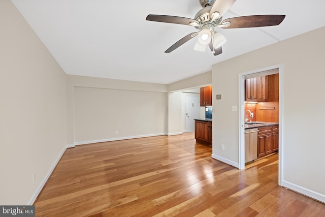 3701 Connecticut Ave NW Unit 312/326, Washington, DC 20008 - unfurnished living room featuring a sink, light wood finished floors, ceiling fan, and baseboards