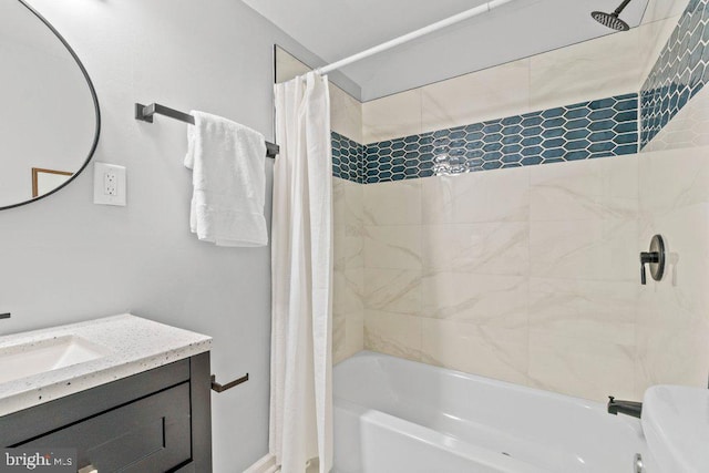8818 Greens Ln, Randallstown, MD 21133 - bathroom with shower / bath combination with curtain and vanity