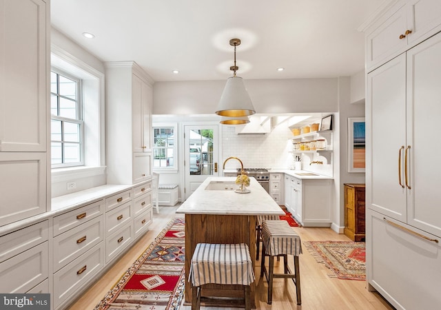 7006 Meadow Ln, Chevy Chase, MD 20815 - kitchen featuring a sink, light wood finished floors, healthy amount of natural light, light countertops, and recessed lighting