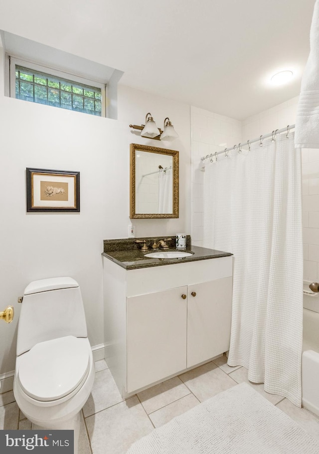 7006 Meadow Ln, Chevy Chase, MD 20815 - full bath with vanity, toilet, shower / tub combo with curtain, and tile patterned floors