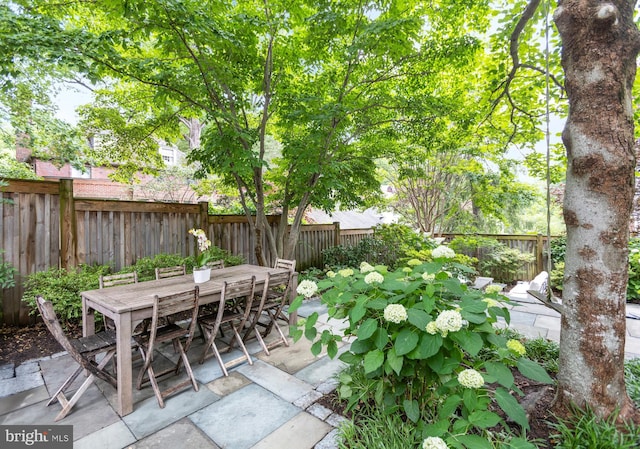 7006 Meadow Ln, Chevy Chase, MD 20815 - fenced backyard featuring a patio area and outdoor dining space
