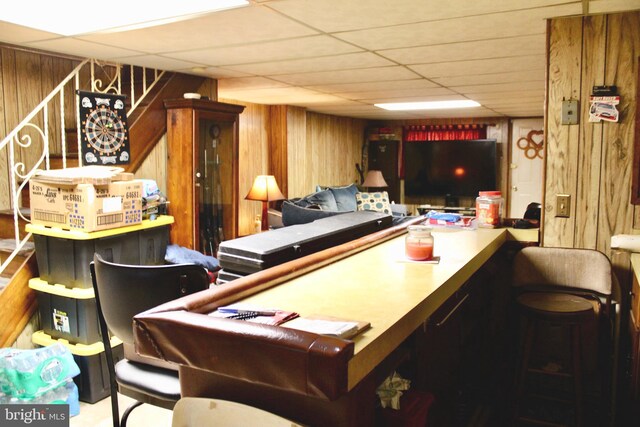 4520 Strahle St, Philadelphia, PA 19136 - rec room with wood walls and a drop ceiling