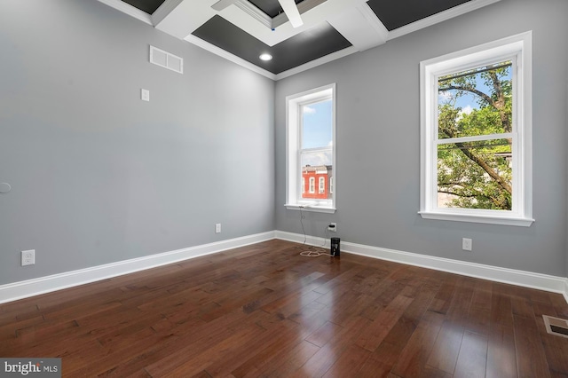 1513 N Wolfe St, Baltimore, MD 21213 - unfurnished room featuring coffered ceiling, ornamental molding, healthy amount of natural light, baseboards, and beamed ceiling