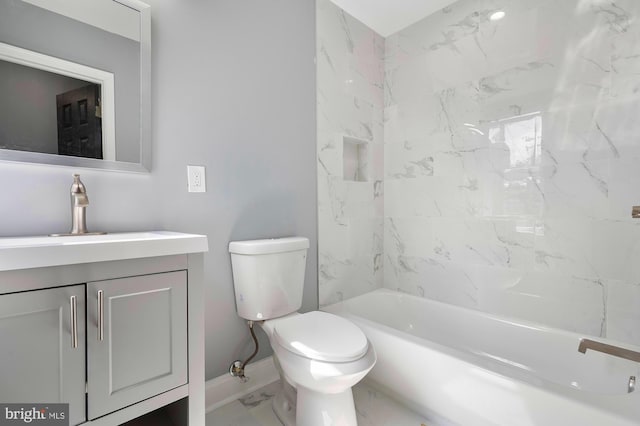 1513 N Wolfe St, Baltimore, MD 21213 - full bathroom with marble finish floors, toilet, vanity, shower / bath combination, and baseboards