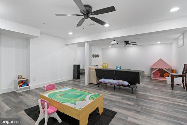 1408 Canopy Ln, Odenton, MD 21113 - recreation room with recessed lighting, wood finished floors, and a ceiling fan