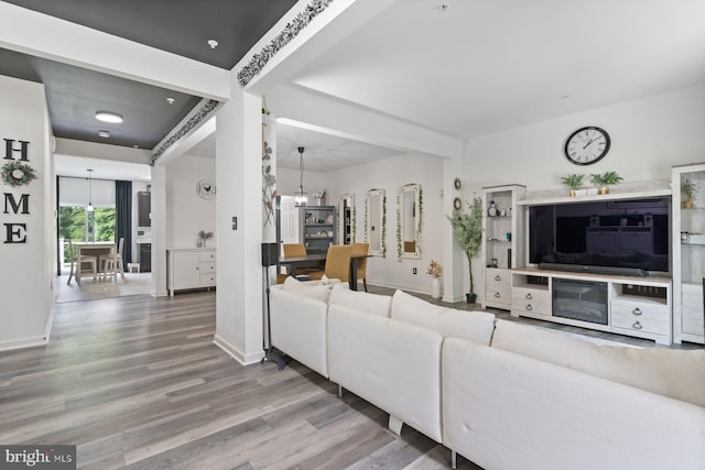 1408 Canopy Ln, Odenton, MD 21113 - living room with wood finished floors and a chandelier