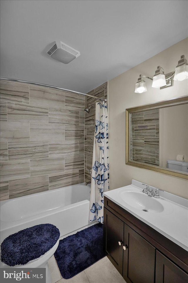 937 Fern Ave, Reading, PA 19607 - full bathroom with toilet, vanity, shower / bathtub combination with curtain, and tile patterned flooring