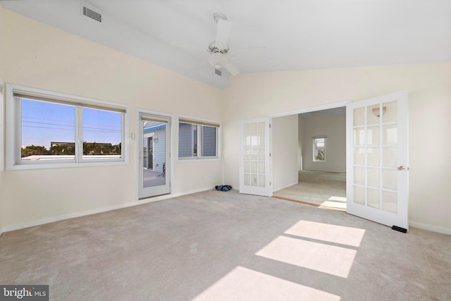 1131 Long Beach Blvd, Long Beach Township, NJ 08008 - carpeted spare room with french doors, lofted ceiling, baseboards, and a ceiling fan