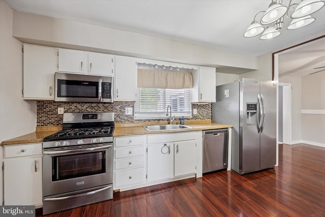 1013 S Scott Ave, Lindenwold, NJ 08021 - kitchen with stainless steel appliances, a sink, dark wood finished floors, decorative backsplash, and white cabinets