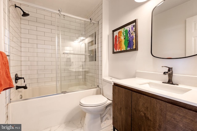 3111 Tilden Dr, Baltimore, MD 21211 - bathroom with vanity, marble look tiles, shower / bath combination with glass door, and toilet