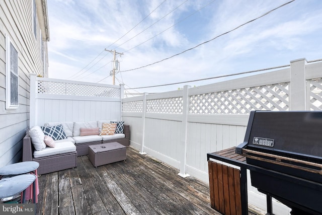 3111 Tilden Dr, Baltimore, MD 21211 - wooden terrace with an outdoor living space and a grill
