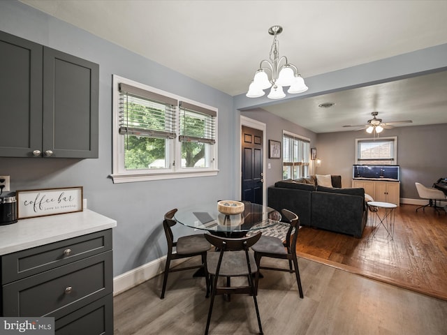 117 Washington Ave, Front Royal, VA 22630 - dining room featuring light wood finished floors, a chandelier, and a ceiling fan