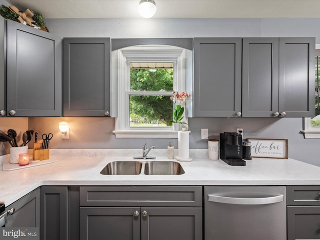 117 Washington Ave, Front Royal, VA 22630 - kitchen featuring dishwasher, gray cabinets, healthy amount of natural light, and light countertops