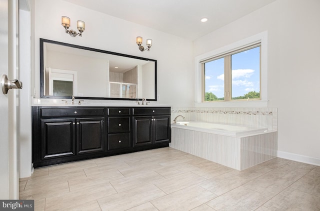9073 Bear Branch Pl, Fairfax, VA 22031 - bathroom featuring a bath, double vanity, and an enclosed shower