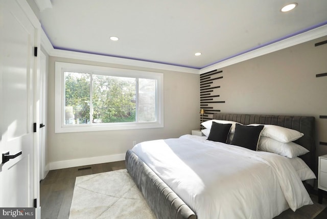 2221 15th St NE, Washington, DC 20018 - bedroom featuring baseboards, wood finished floors, recessed lighting, and ornamental molding