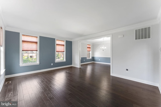 22559 Windsor Locks Sq, Ashburn, VA 20148 - unfurnished living room featuring a chandelier, ornamental molding, dark wood finished floors, and baseboards