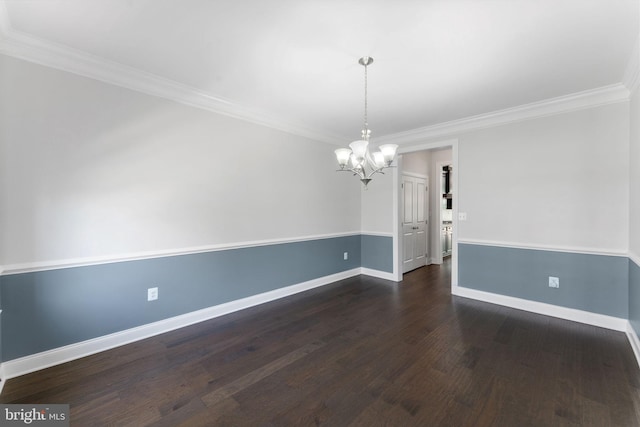 22559 Windsor Locks Sq, Ashburn, VA 20148 - unfurnished room featuring a chandelier, baseboards, crown molding, and dark wood-type flooring