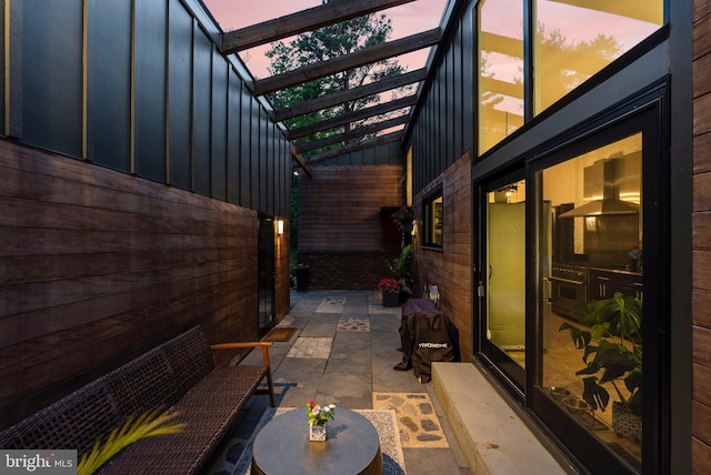 4304 Starview Ct, Glen Arm, MD 21057 - patio terrace at dusk featuring a patio and a pergola