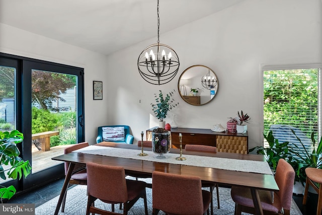 4304 Starview Ct, Glen Arm, MD 21057 - dining space featuring lofted ceiling and a chandelier