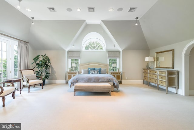 1412 Mount Pleasant Rd, Villanova, PA 19085 - carpeted bedroom featuring baseboards, vaulted ceiling, and recessed lighting