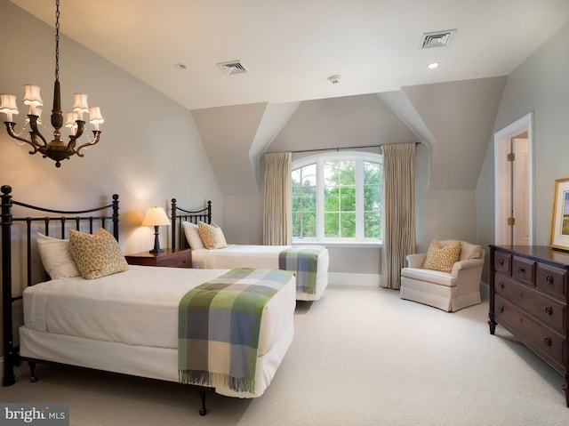 1412 Mount Pleasant Rd, Villanova, PA 19085 - bedroom featuring lofted ceiling, light carpet, a chandelier, and baseboards
