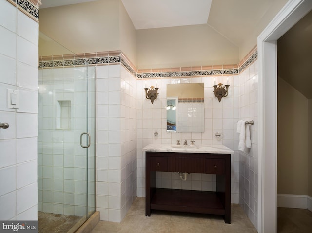 1412 Mount Pleasant Rd, Villanova, PA 19085 - bathroom featuring tile walls, a stall shower, vanity, and tile patterned floors