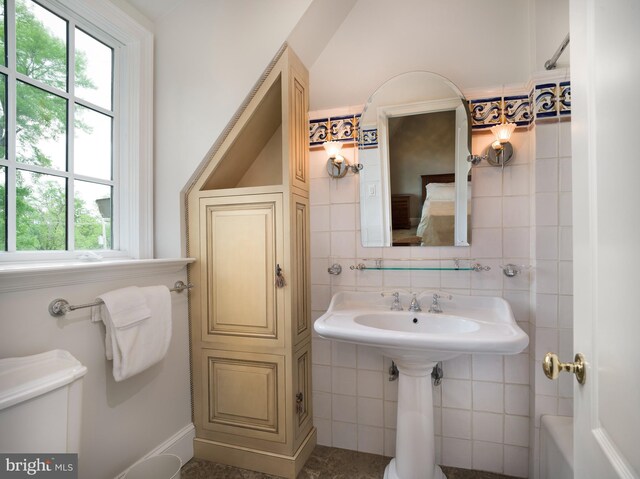 1412 Mount Pleasant Rd, Villanova, PA 19085 - bathroom with healthy amount of natural light, tile walls, and toilet