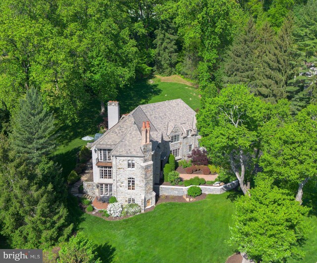 1412 Mount Pleasant Rd, Villanova, PA 19085 - aerial view of property and surrounding area featuring a heavily wooded area