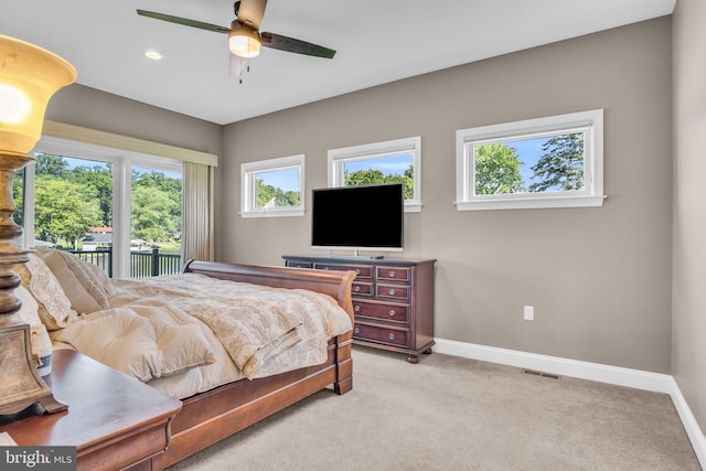 61 Bragg Dr, East Berlin, PA 17316 - bedroom featuring access to exterior, light carpet, and ceiling fan