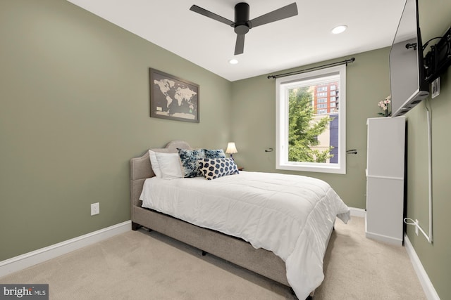 1217 Carrollsburg Pl SW, Washington, DC 20024 - bedroom featuring baseboards, light colored carpet, recessed lighting, and ceiling fan