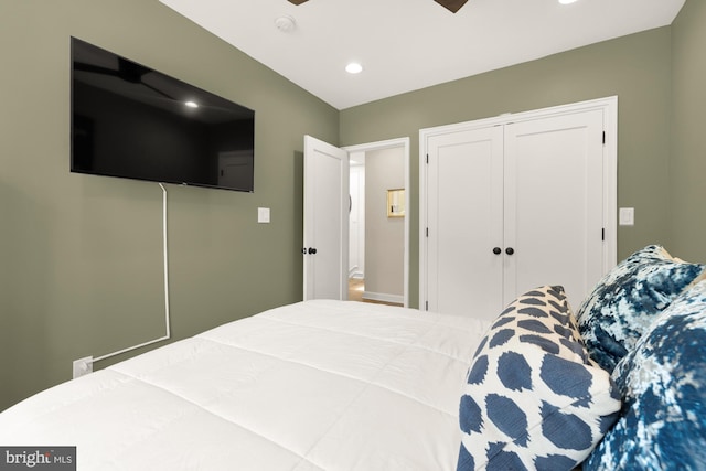 1217 Carrollsburg Pl SW, Washington, DC 20024 - bedroom with a closet, recessed lighting, and ceiling fan