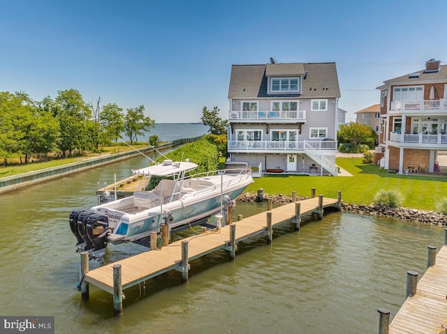 3300 Shore Dr, Annapolis, MD 21403 - back of house featuring a water view, boat lift, a balcony, and a yard