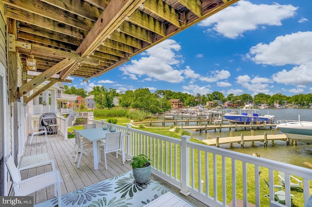 3300 Shore Dr, Annapolis, MD 21403 - wooden deck with a water view, a dock, and outdoor dining space