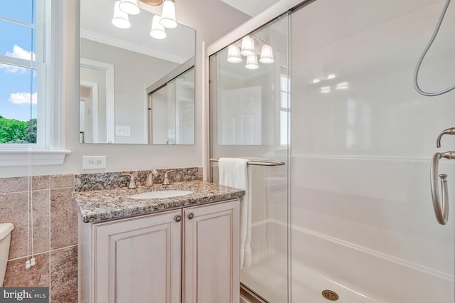 3300 Shore Dr, Annapolis, MD 21403 - full bath featuring a stall shower, vanity, and crown molding