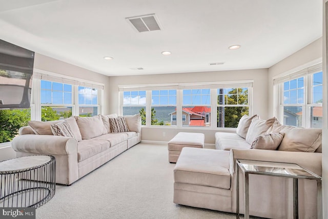 3300 Shore Dr, Annapolis, MD 21403 - living area with recessed lighting, carpet floors, baseboards, and a water view