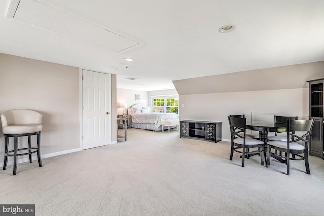 3300 Shore Dr, Annapolis, MD 21403 - carpeted dining room featuring attic access, baseboards, and recessed lighting