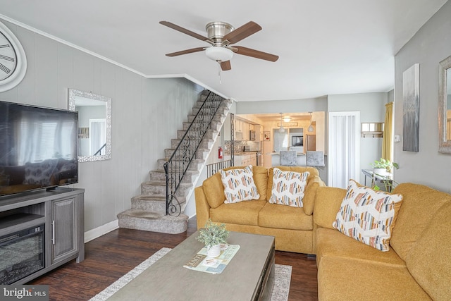 3725 King Ave, Pennsauken, NJ 08110 - living area featuring wood finished floors, ceiling fan, and stairs