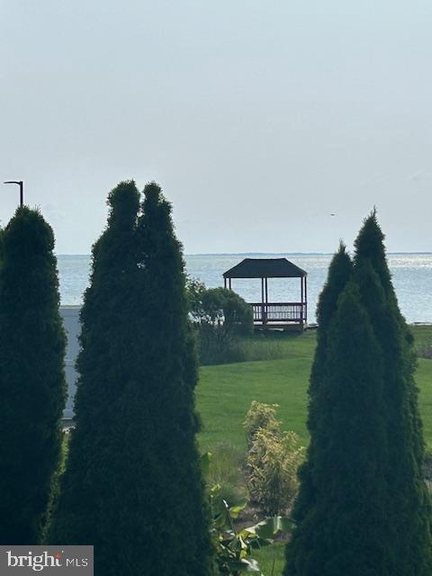 8321 Bayside Rd, Chesapeake Beach, MD 20732 - view of green lawn featuring a water view and a gazebo