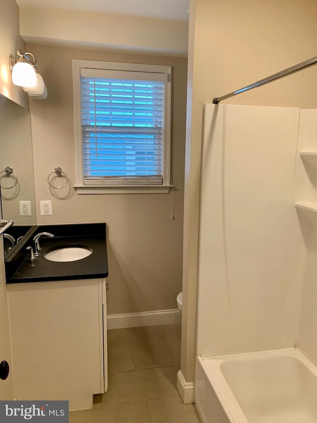 3528 14th St N, Arlington, VA 22201 - full bath featuring vanity, tile patterned flooring, baseboards, shower / bathtub combination, and toilet