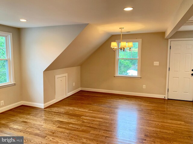 3528 14th St N, Arlington, VA 22201 - bonus room with a chandelier, wood finished floors, baseboards, recessed lighting, and vaulted ceiling