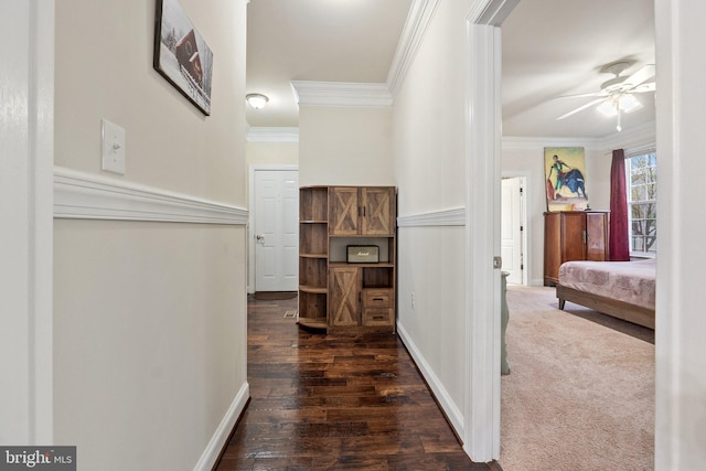 1257 N Fairfax Blvd, Ranson, WV 25438 - corridor featuring crown molding, dark wood finished floors, and baseboards