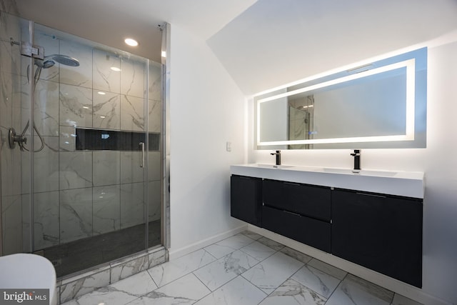 8 Bordeaux Blvd, Newark, DE 19702 - full bath featuring marble finish floors, a marble finish shower, double vanity, and recessed lighting