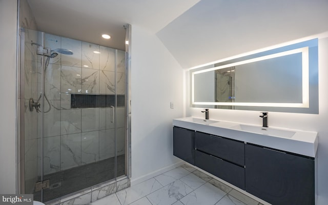 8 Bordeaux Blvd, Newark, DE 19702 - full bathroom with marble finish floors, a marble finish shower, double vanity, and recessed lighting
