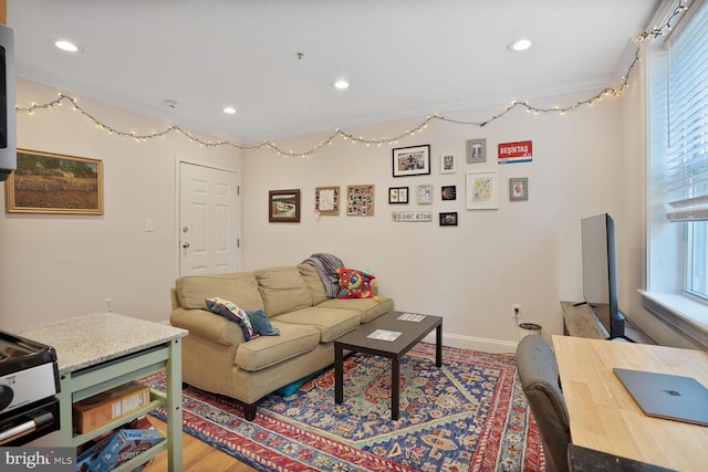 1443 Oak St NW Unit 102, Washington, DC 20010 - living area featuring healthy amount of natural light, recessed lighting, baseboards, and ornamental molding
