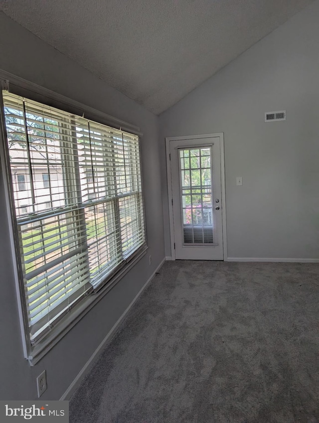 312 Mitten Ln, Mount Laurel, NJ 08054 - spare room with vaulted ceiling, a textured ceiling, baseboards, and carpet