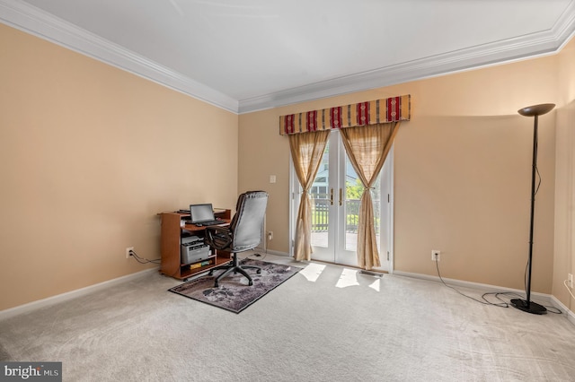 859 Empress Rd, West Chester, PA 19382 - office with crown molding, carpet floors, french doors, and baseboards