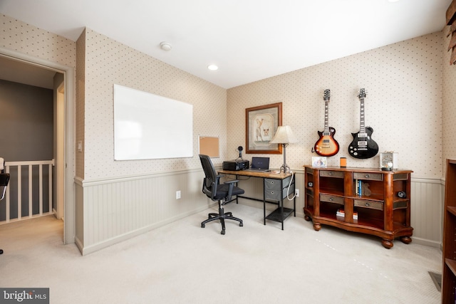 32 Granite Ln Unit 8, Chester Springs, PA 19425 - home office featuring wainscoting, carpet flooring, and wallpapered walls