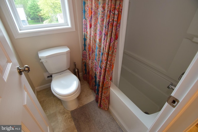 119 Shady Hollow Dr, Pleasant Gap, PA 16823 - bathroom with toilet, shower / tub combo, tile patterned floors, and baseboards