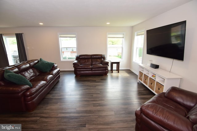 119 Shady Hollow Dr, Pleasant Gap, PA 16823 - living room featuring dark wood finished floors, recessed lighting, and baseboards